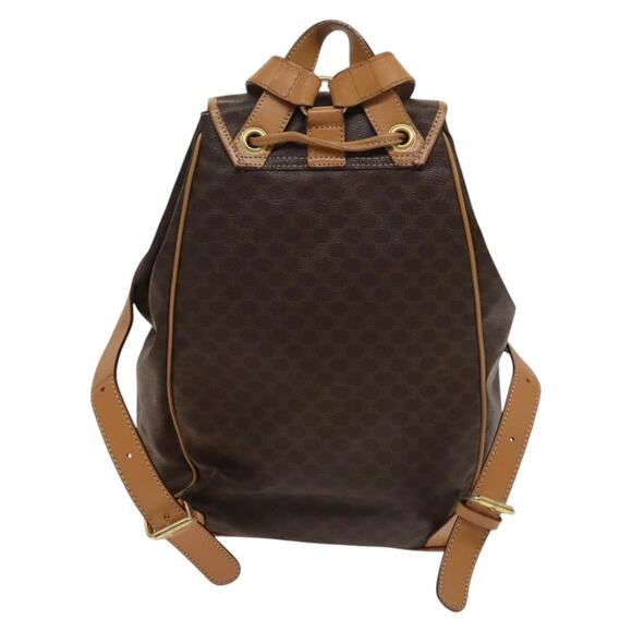 CELINE Macadam Canvas Backpack Pvc Leather Brown Gold - Picture 2 of 12